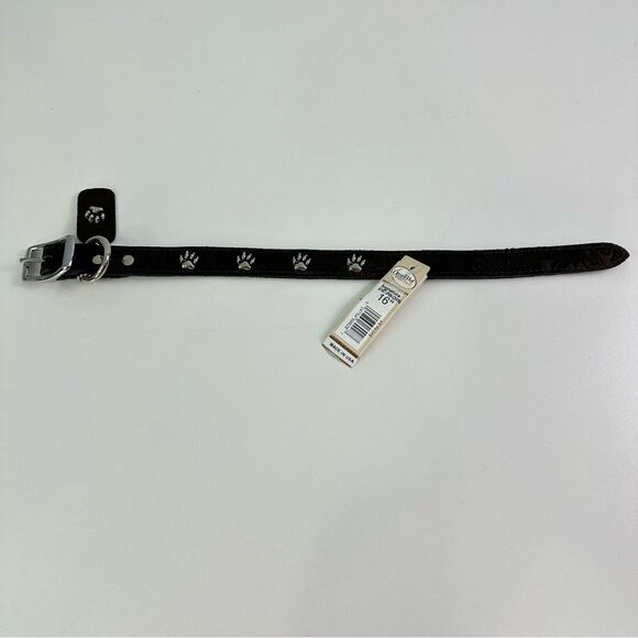 Omni Pet 16" Signature Leather Brown Dog Collar With Silver Tone Paw Prints NEW - Picture 1 of 7